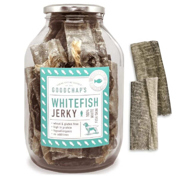 Refillable Whitefish Jerky Jar - Goodchaps natural, healthy, plastic free and eco friendly dog treats & toys