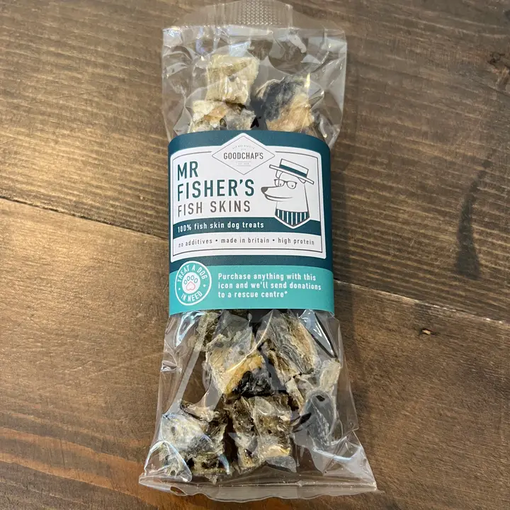 Happy dog enjoying natural treat with eco-conscious branding layout in soft color palette